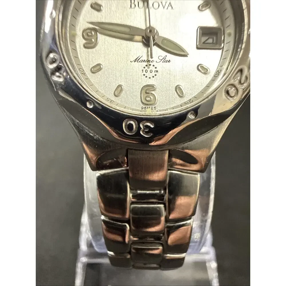 2001 Women’s Bulova Marine Star 96M25 Wristwatch New Battery Good Shape! (B11)